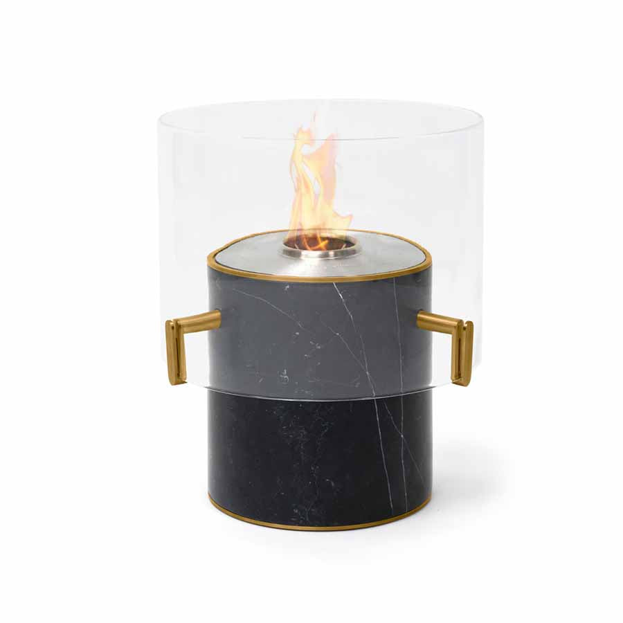 EcoSmart Fire Pillar 3L Turkish Nero Portoro Black Marble Finish with Stainless Steel Burner