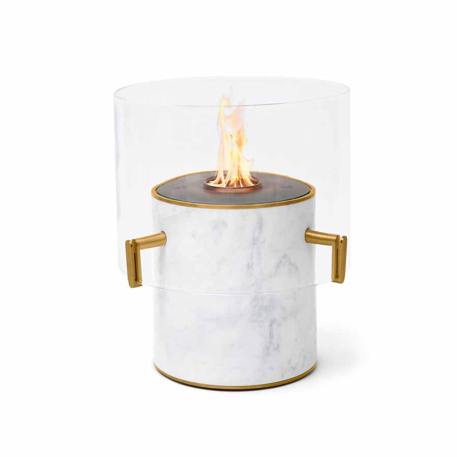 EcoSmart Fire Pillar 3L Italian Carrara White Marble Finish With Black Burner