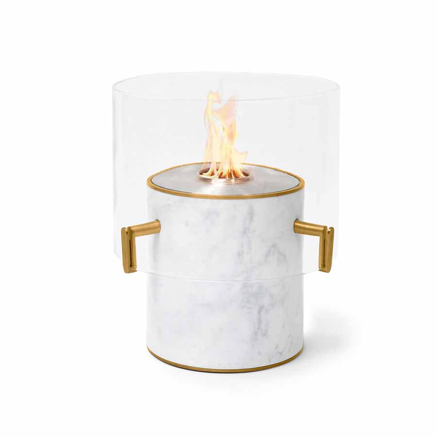 EcoSmart Fire Pillar 3L Italian Carrara White Marble Finish With Stainless Steel Burner
