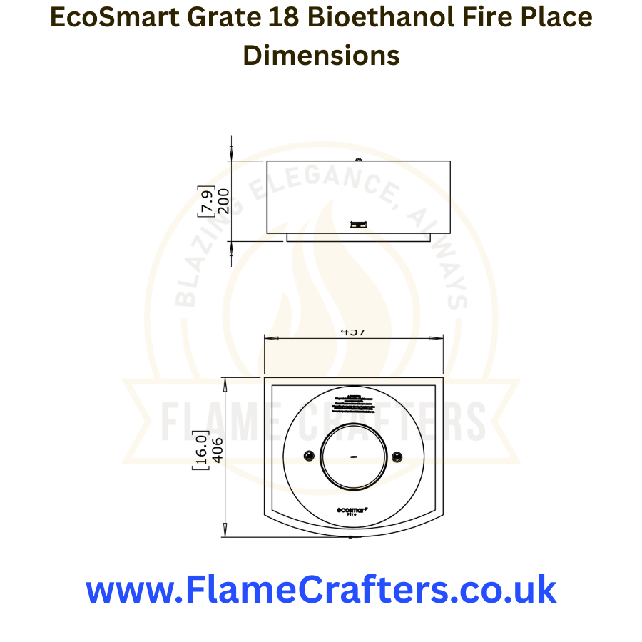 EcoSmart Grate 18 Bio Ethanol Fire Place Dimensions