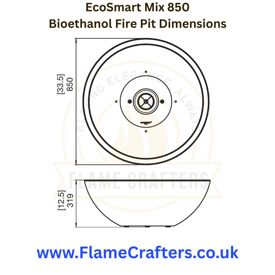 EcoSmart Grate 30 Bioethanol Fireplace Dimensions