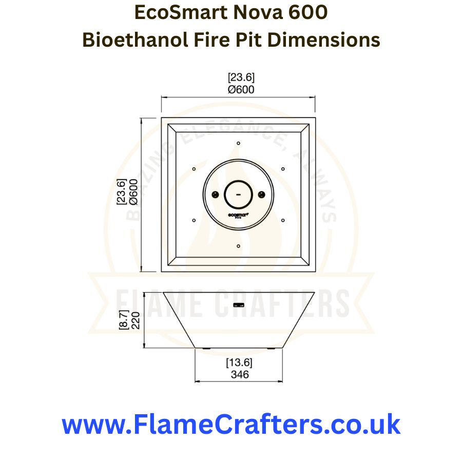 EcoSmart Grate 30 Bioethanol Fireplace Dimensions
