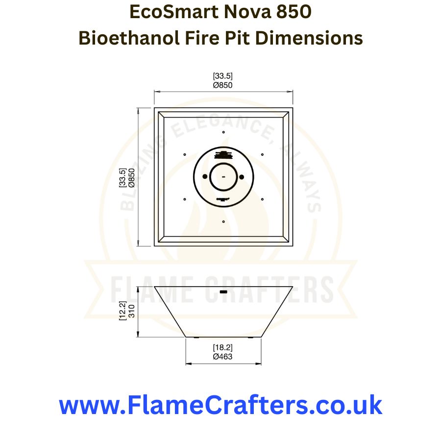 EcoSmart Nova 850 Bioethanol Fire Pit Dimensions