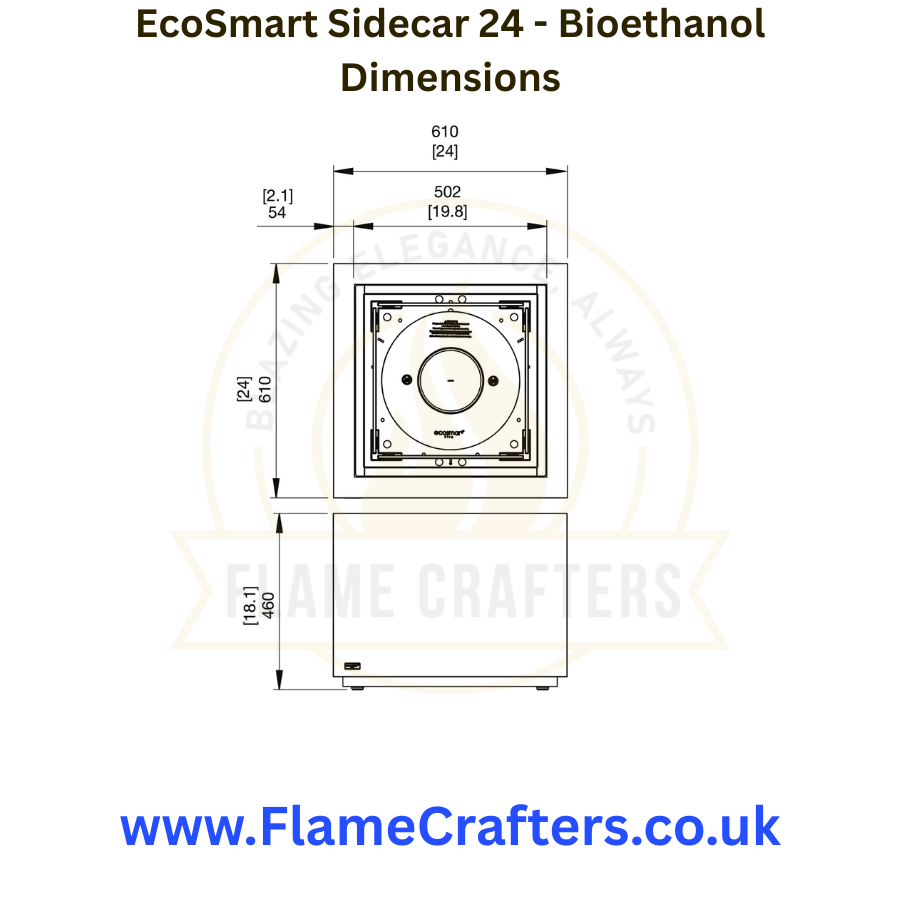 EcoSmart Sidecar 24 Bioethanol Dimensions