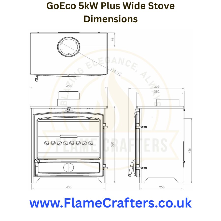 GoEco 5kW Plus Wide Stove Dimensions