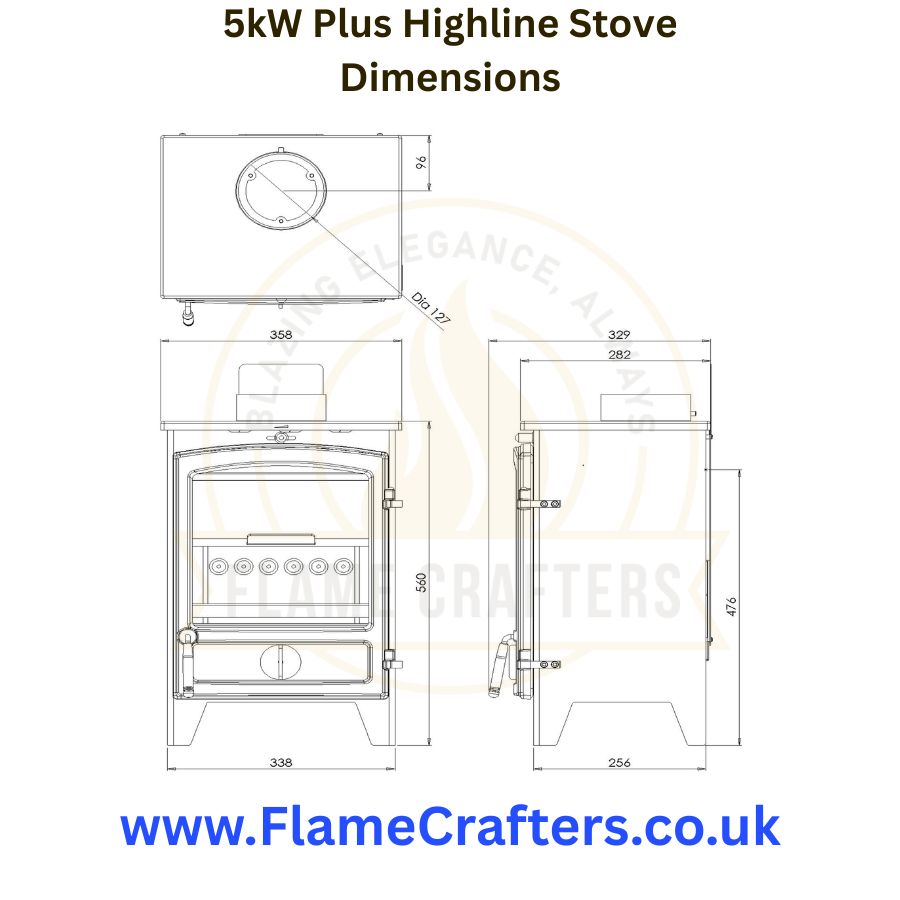 GoEco Highline Plus 5kW Stove Dimensions