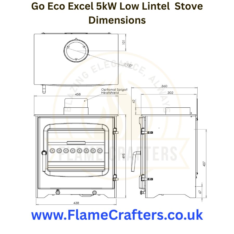 Go Eco Excel 5kW Low Lintel Stove Dimensions