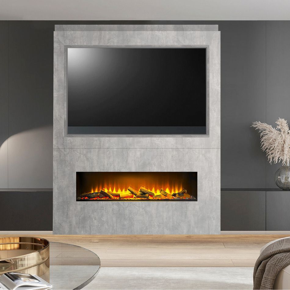 Large Wall Inset Acantha Nexus Pre-Built Concrete Effect Fully Inset Media Wall with 65